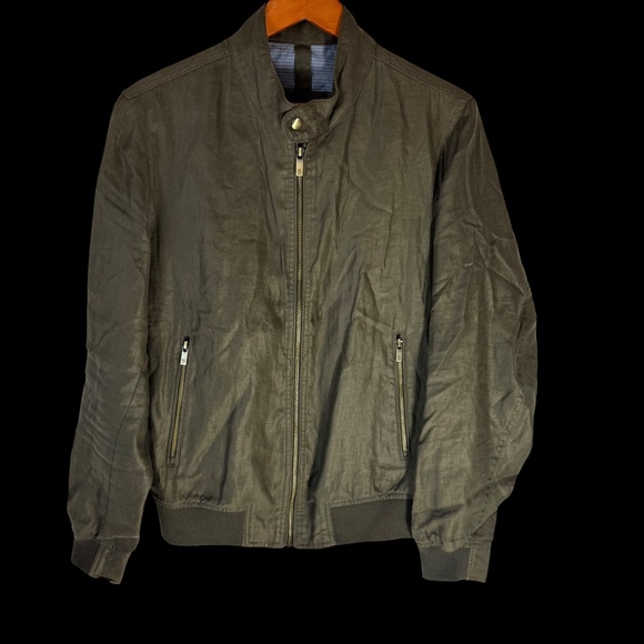 Massimo Dutti Men's Khaki Army Green Linen Bomber Jacket Zip Front Sz M - Picture 1 of 13
